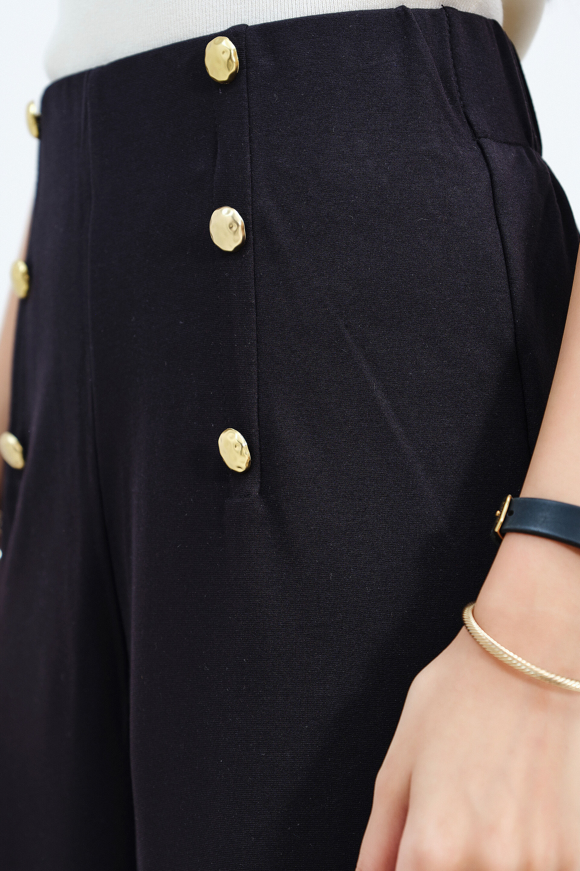 Golden Detail Black Pants, Black, image 2